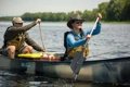 The Old Town Discovery 158 shown with two paddlers