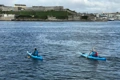 The Riot Enduro 13 kayaks paddling around Plymouth Sound