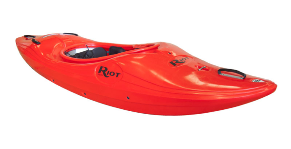 Angle view of the Riot Thunder 76 white water kayak